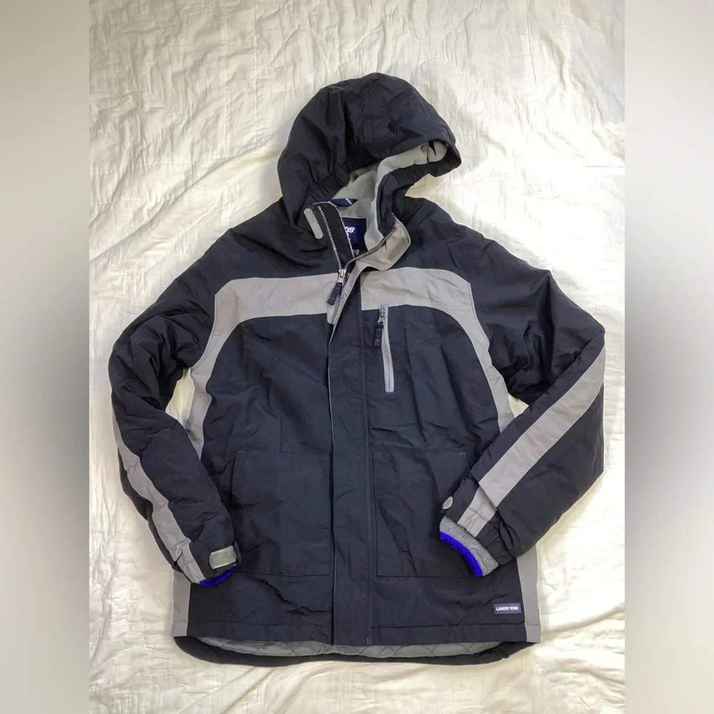 Youth Lands End Squall Fleece Lined Jacket Coat Black Gray Large 14-16‎